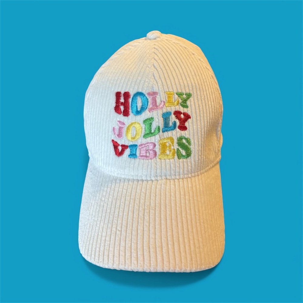NWT Festive Christmas Embroidered Corduroy Cap/Hat